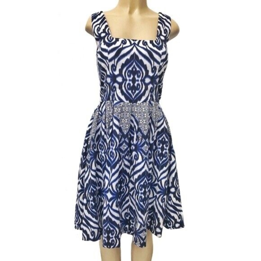 Eva‎ Mendes- Blue Batik Ikat Print A-line Sundress Size 0
